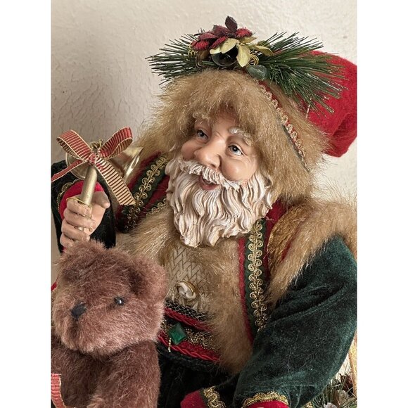 Vtg Old World Santa Claus Riding Bicycle Bike Lg 21” Christmas Decor Composite - Picture 2 of 16